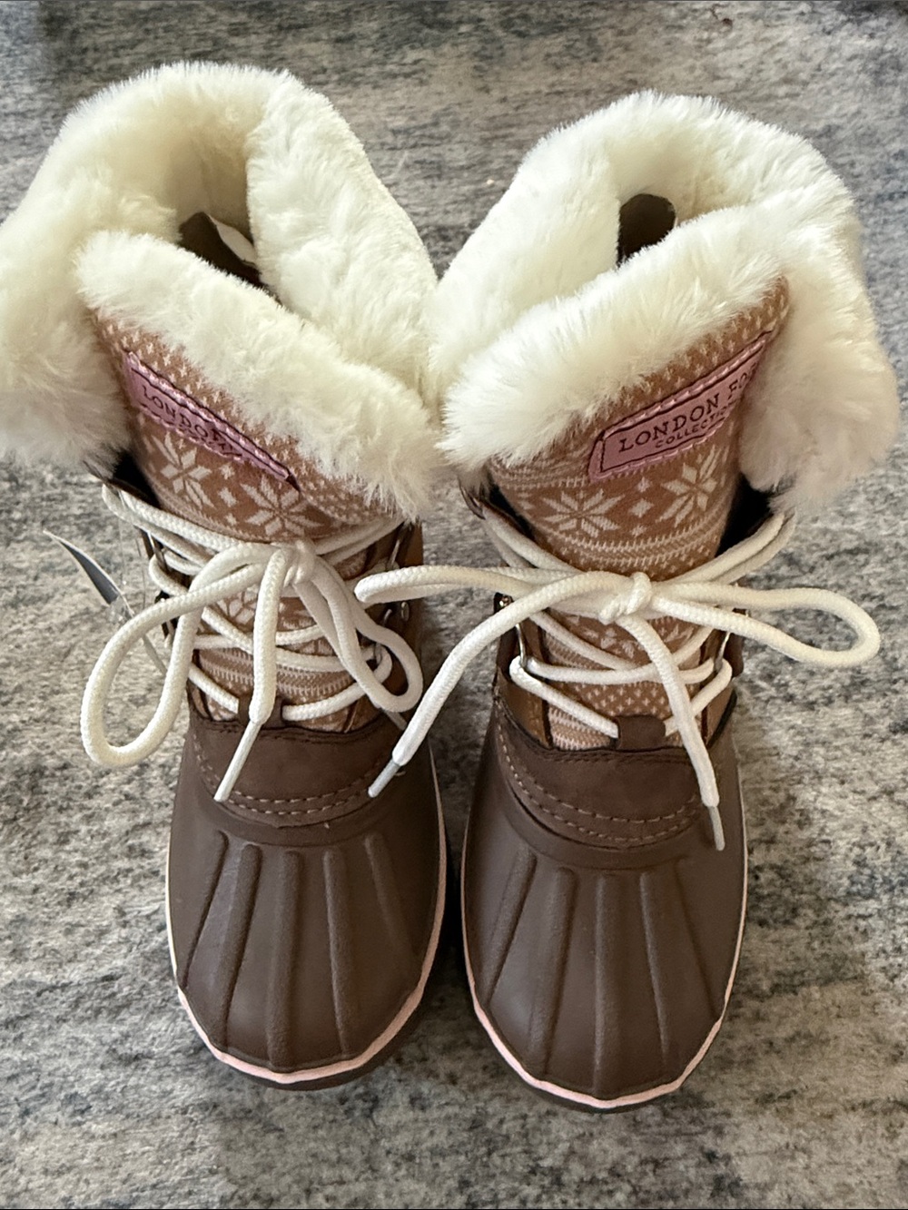 London Fog Brown and Cream Girls' Faux-Fur Winter Boots